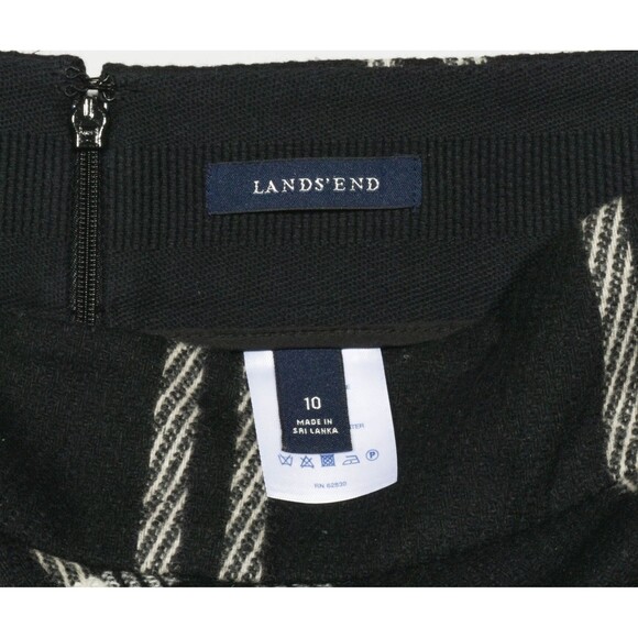 Lands End Black & White Plaid Wool Blend Midi A Line Academia Pocket Skirt Sz 10 - Picture 2 of 3